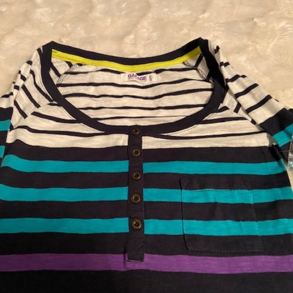 Garage Striped Henley Top Ladies Junior Size XS NWT - Picture 3 of 10